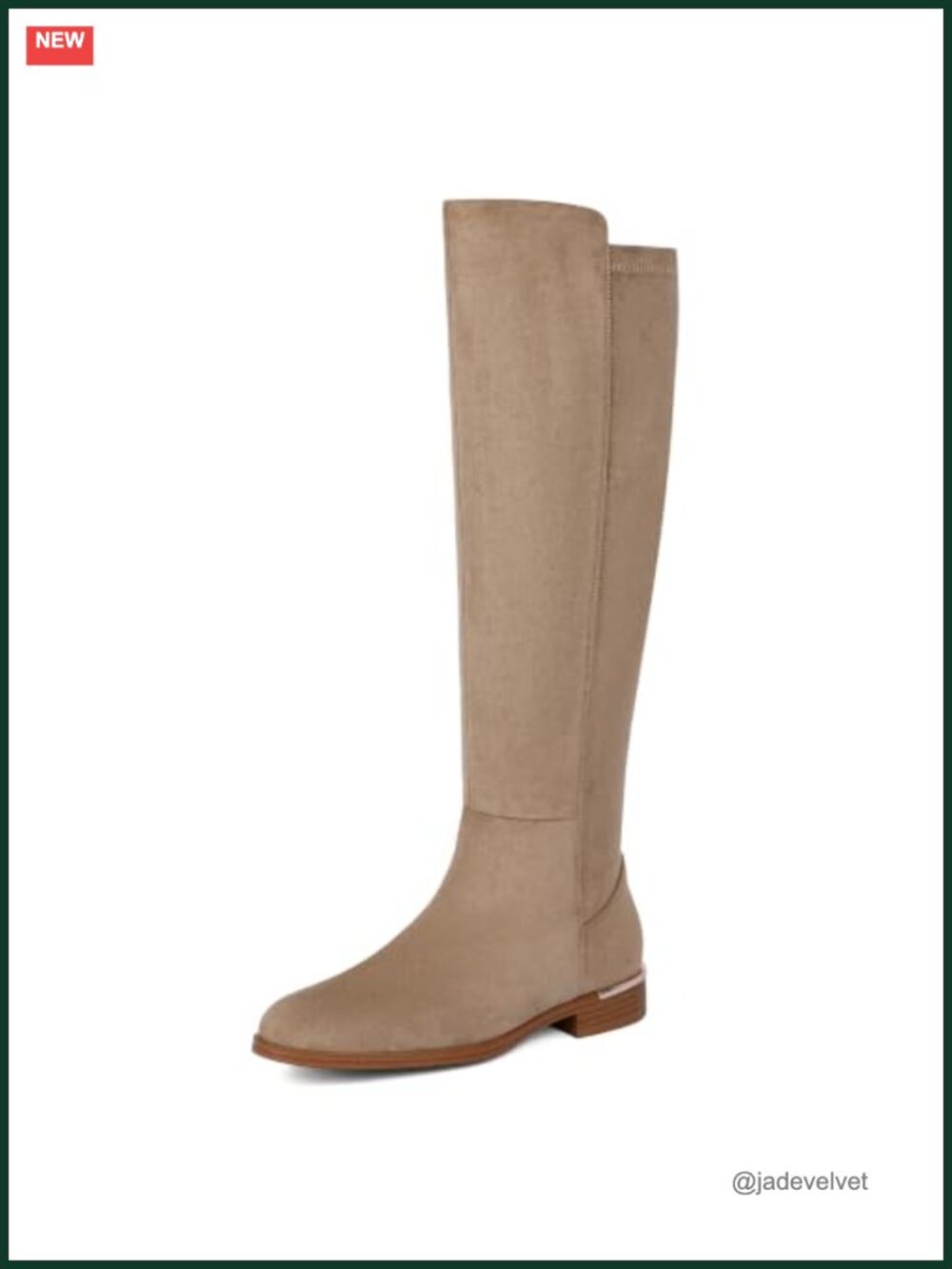 Wide Calf Faux Suede Knee High Boots Flat Stretchy Side Zip Round Toe